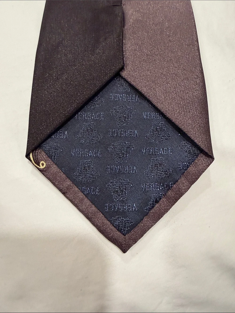 Versace Brown Silk Tie with Gold Baroque Scroll Motif